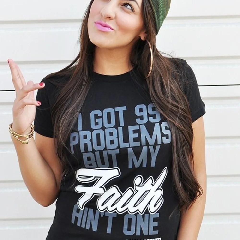 JCLU Forever 99 Problems Faith Christian Tee SZ S